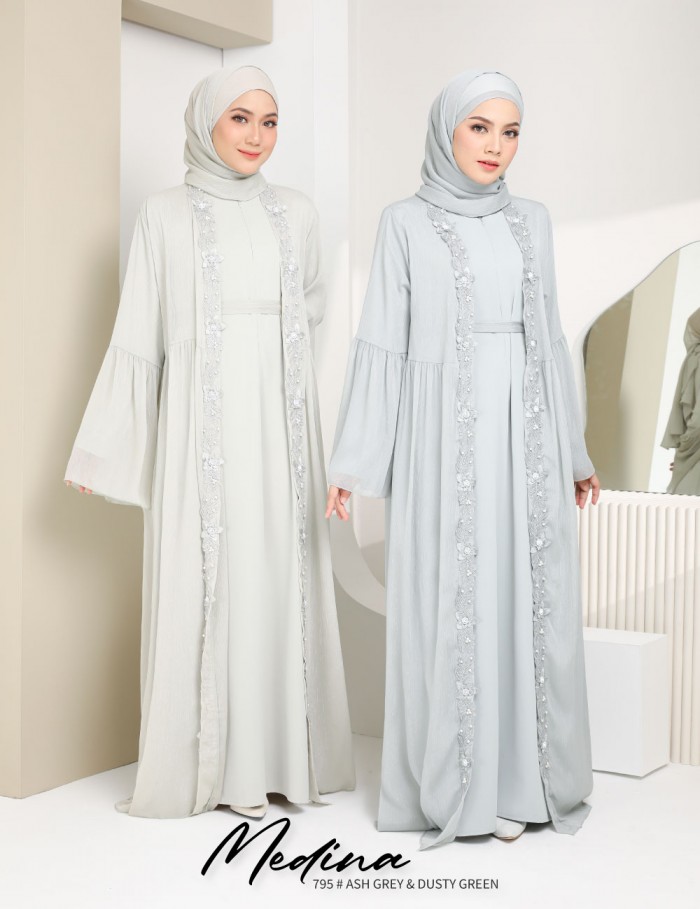 MEDINA JUBAH (DUSTY GREEN) 795 / P795 / SP795 (FREE SHAWL *till stock last)