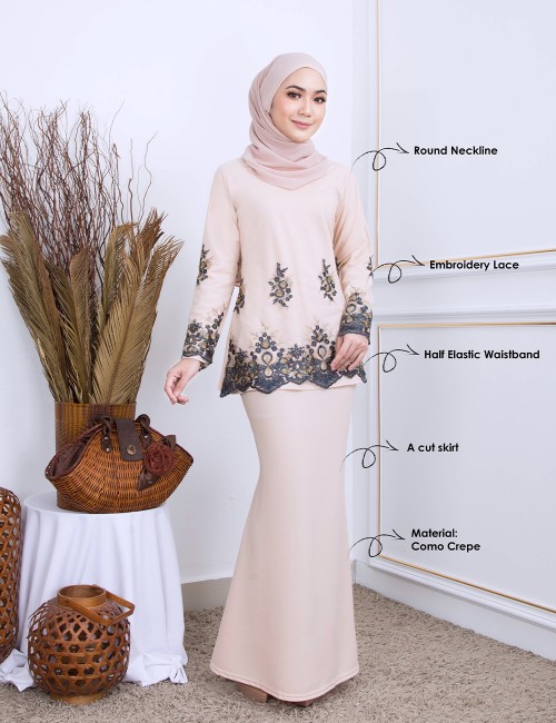 LYDIA EMBROIDERY LACE KURUNG (GREY) 691A / P691A / SP691A