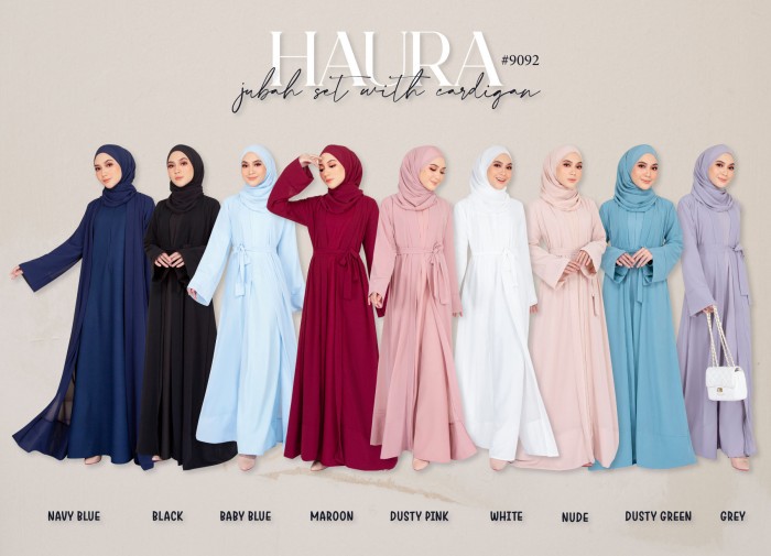 HAURA JUBAH AND CARDIGAN SET (WHITE) 9092 (NOT INCLUDE SHAWL)