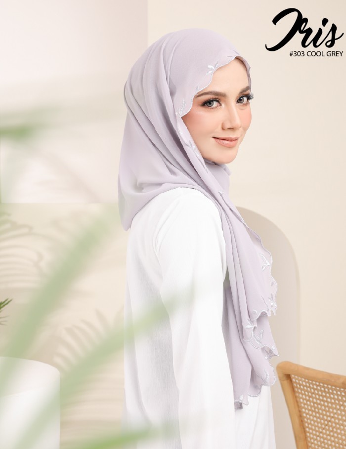 IRIS EMBROIDERY SHAWL (COOL GREY) 303