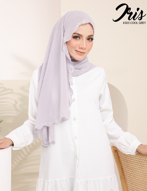 IRIS EMBROIDERY SHAWL (COOL GREY) 303