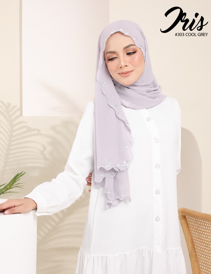 IRIS EMBROIDERY SHAWL (COOL GREY) 303