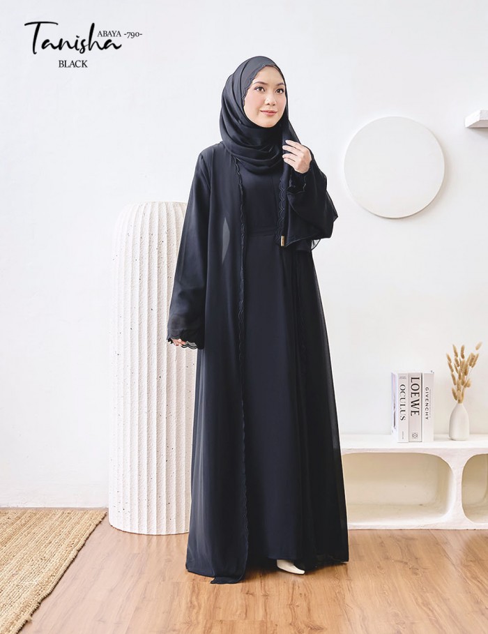 TANISHA ABAYA (BLACK) 790 / P790 / SP790 (FREE SHAWL *till stock last)