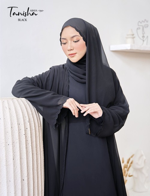 TANISHA ABAYA (BLACK) 790 / P790 / SP790 (FREE SHAWL *till stock last)