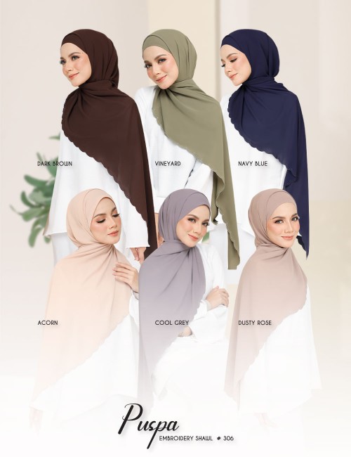 PUSPA EMBROIDERY SHAWL (DARK BROWN) 306