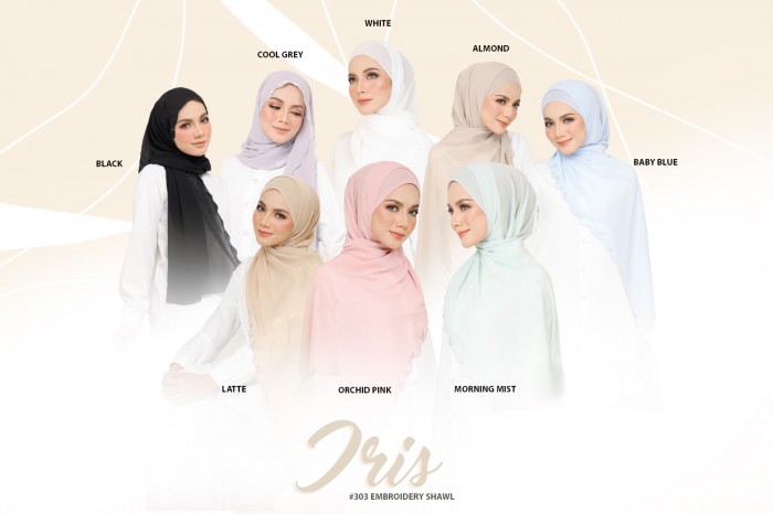 IRIS EMBROIDERY SHAWL (WHITE) 303