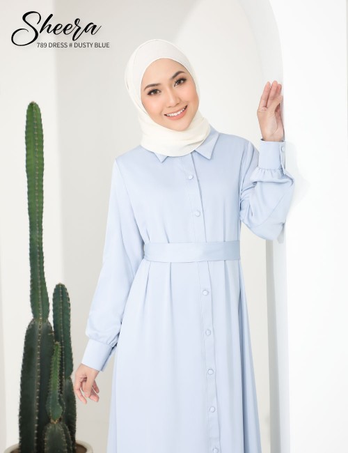 SHEERA 3 WAY DRESS WITH BELT (DUSTY BLUE) 789 / P789