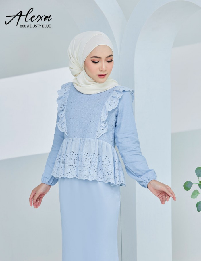 ALEXA BLOUSE WITH SKIRT SET (DUSTY BLUE) 800 / P800