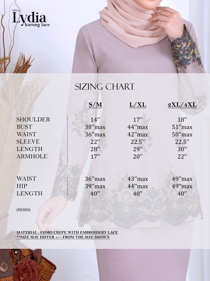 LYDIA EMBROIDERY LACE KURUNG (GREY) 691A / P691A / SP691A