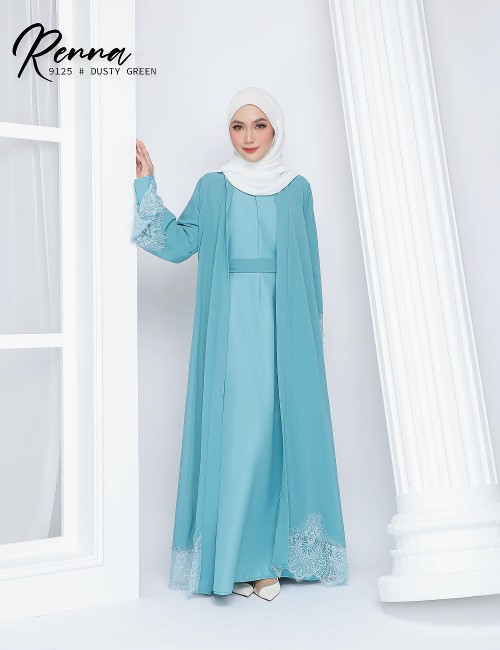 RENNA JUBAH WITH CARDIGAN (DUSTY GREEN) 9125