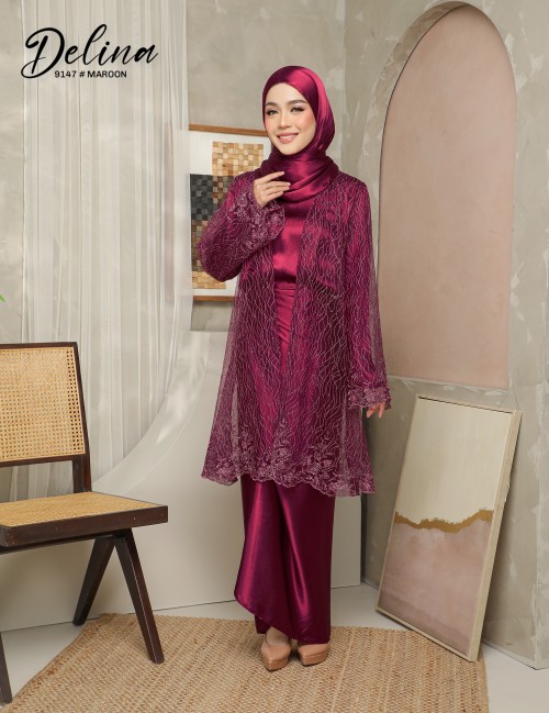 DELINA KURUNG MODERN (MAROON) 9147