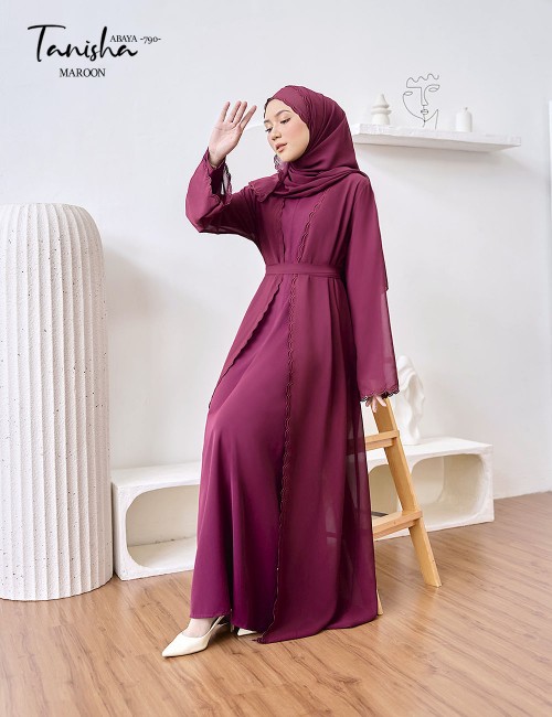 TANISHA ABAYA (MAROON) 790 / P790 / SP790 (FREE SHAWL *till stock last)