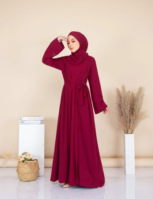 HAURA JUBAH AND CARDIGAN SET (MAROON) 9092 (NOT INCLUDE SHAWL)