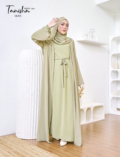 TANISHA ABAYA (OLIVE) 790 / P790 / SP790 (FREE SHAWL *till stock last)