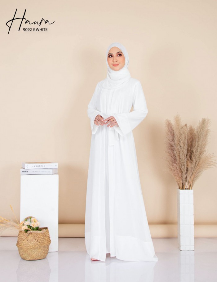 HAURA JUBAH AND CARDIGAN SET (WHITE) 9092 (NOT INCLUDE SHAWL)