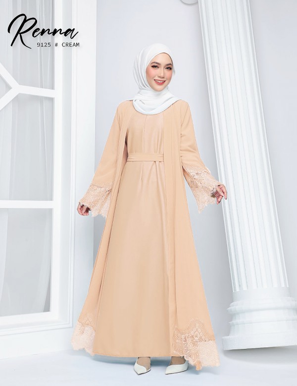 RENNA JUBAH WITH CARDIGAN (CREAM) 9125