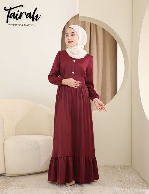 Chic Choc | Muslimah Clothing | Baju Kurung | Jubah | Hijab Fashion | WOMEN  COLLECTION DRESS TAIRAH DRESS (MAROON) 787 / P787