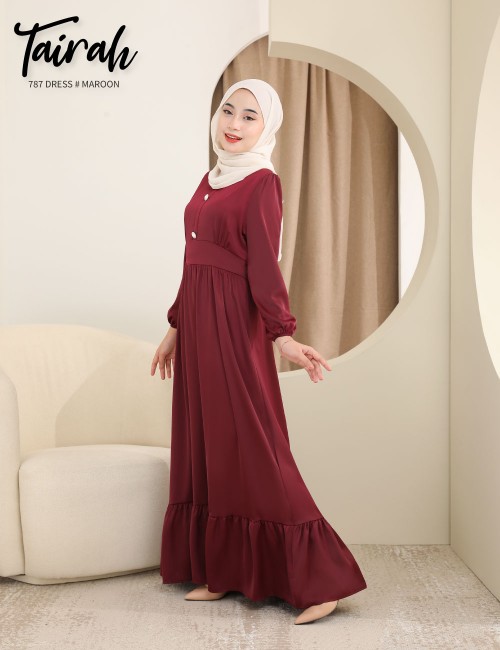 Chic Choc | Muslimah Clothing | Baju Kurung | Jubah | Hijab Fashion | WOMEN  COLLECTION DRESS TAIRAH DRESS (MAROON) 787 / P787