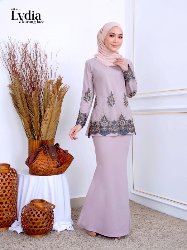 LYDIA EMBROIDERY LACE KURUNG (GREY) 691A / P691A / SP691A