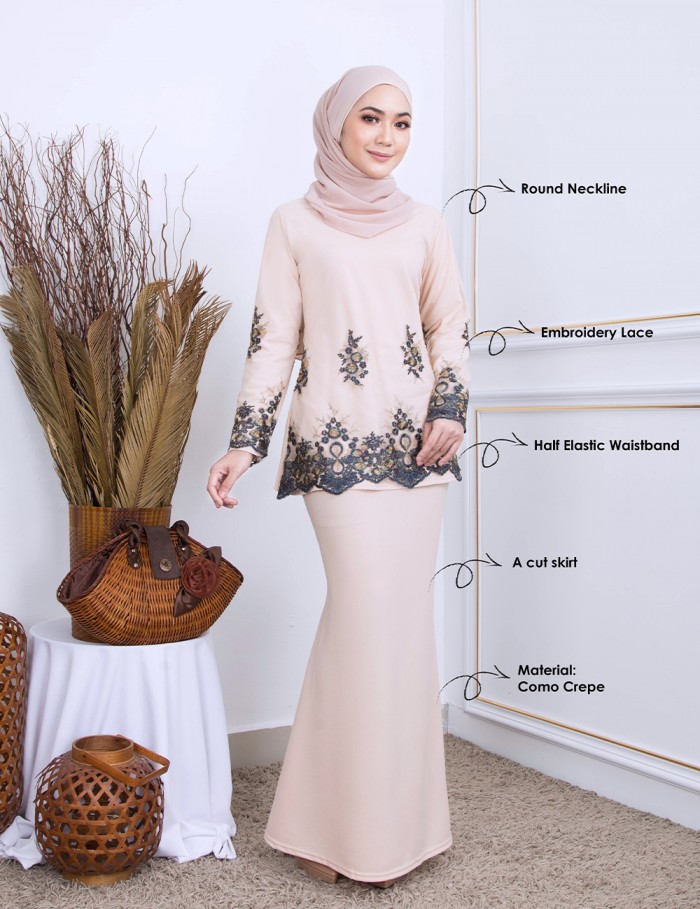 LYDIA EMBROIDERY LACE KURUNG (GREY) 691A / P691A / SP691A