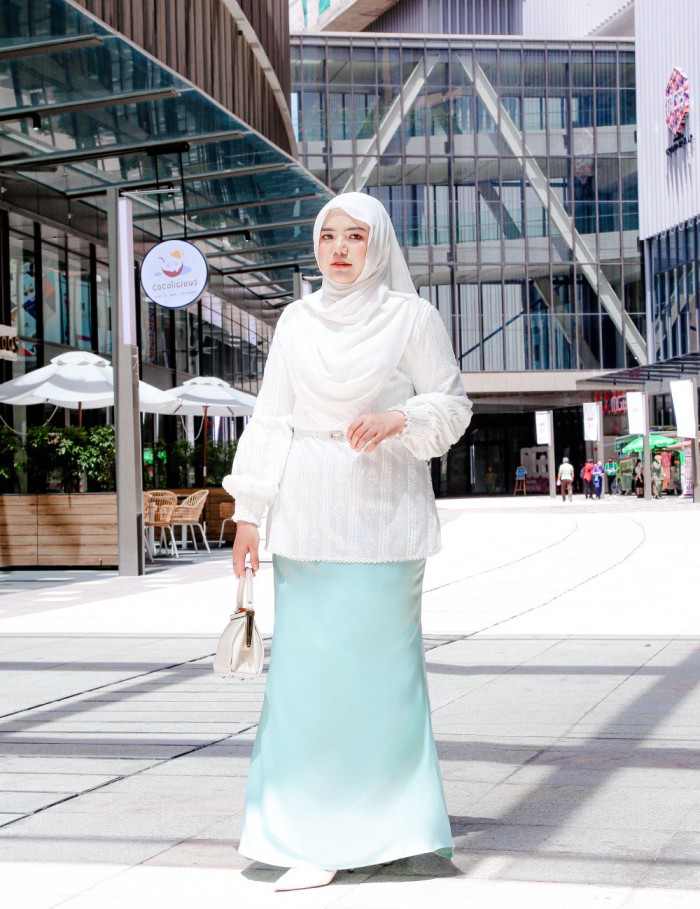 WAHIDA BLOUSE & SKIRT SET (PASTEL GREEN) 735