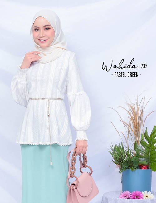 WAHIDA BLOUSE & SKIRT SET (PASTEL GREEN) 735