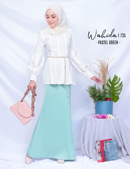 WAHIDA BLOUSE & SKIRT SET (PASTEL GREEN) 735