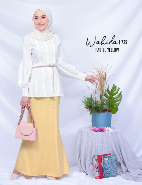 WAHIDA BLOUSE & SKIRT SET (PASTEL YELLOW) 735