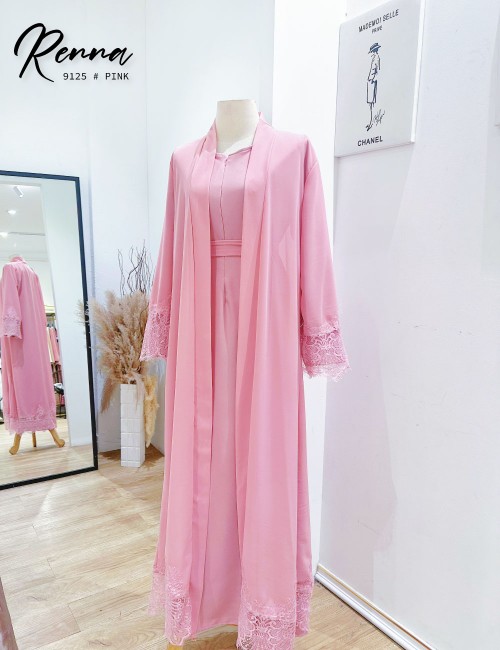 RENNA JUBAH WITH CARDIGAN (PASTEL PINK) 9125