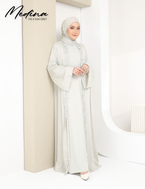 MEDINA JUBAH (ASH GREY) 795 / P795 / SP795 (FREE SHAWL *till stock last)