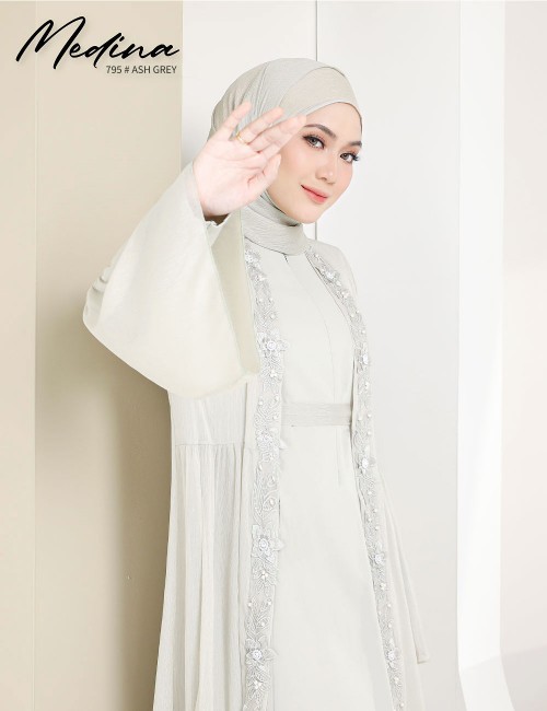 MEDINA JUBAH (ASH GREY) 795 / P795 / SP795 (FREE SHAWL *till stock last)