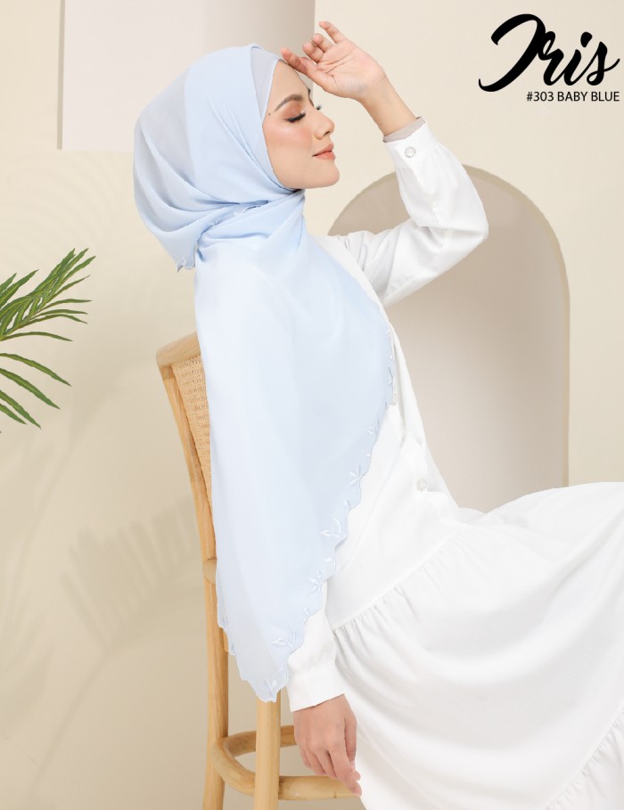 IRIS EMBROIDERY SHAWL (BABY BLUE) 303