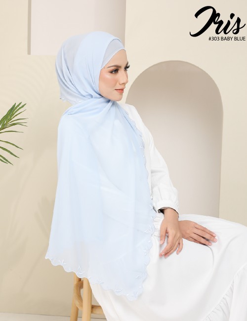 IRIS EMBROIDERY SHAWL (BABY BLUE) 303