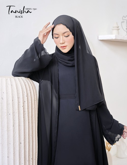 TANISHA ABAYA (BLACK) 790 / P790 / SP790 (FREE SHAWL *till stock last)