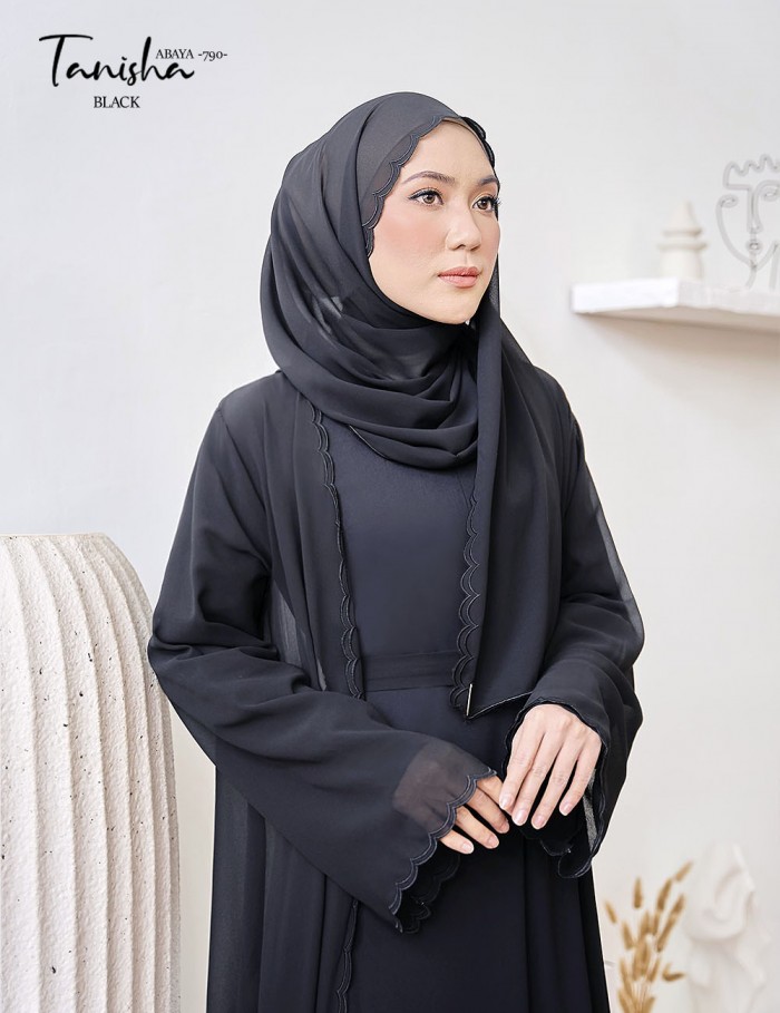 TANISHA ABAYA (BLACK) 790 / P790 / SP790 (FREE SHAWL *till stock last)