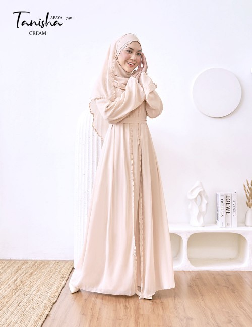 TANISHA ABAYA (CREAM) 790 / P790 / SP790  (FREE SHAWL *till stock last)