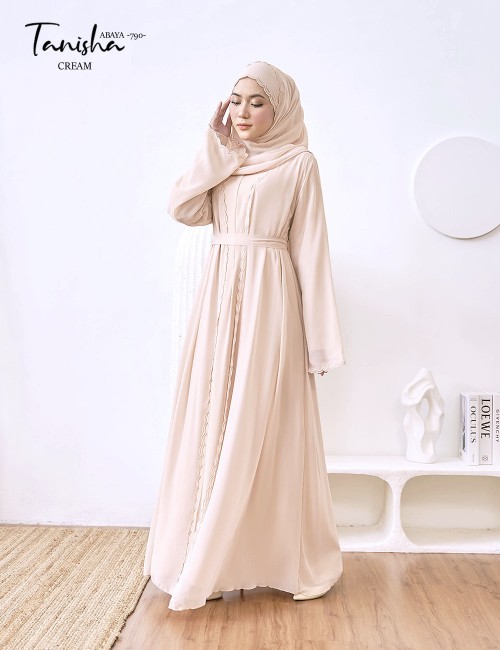 TANISHA ABAYA (CREAM) 790 / P790 / SP790  (FREE SHAWL *till stock last)