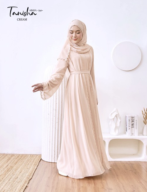 TANISHA ABAYA (CREAM) 790 / P790 / SP790  (FREE SHAWL *till stock last)