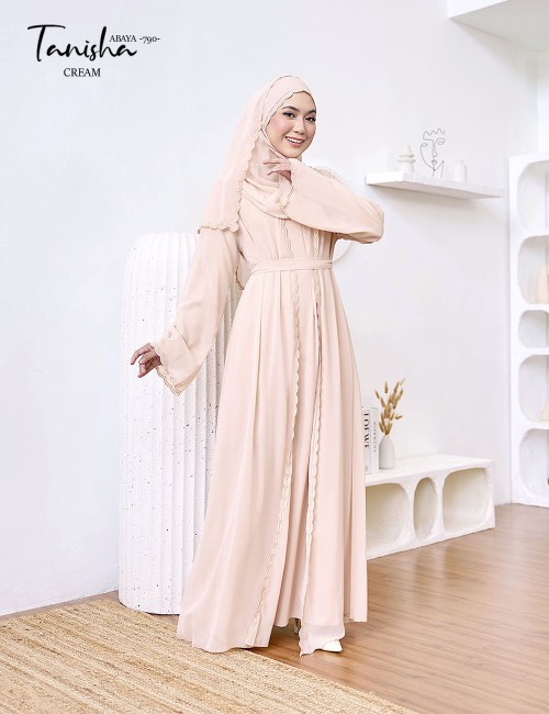 TANISHA ABAYA (CREAM) 790 / P790 / SP790  (FREE SHAWL *till stock last)