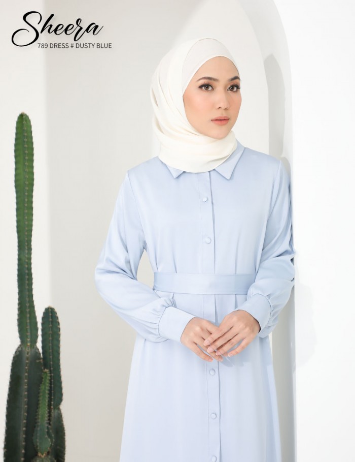 SHEERA 3 WAY DRESS WITH BELT (DUSTY BLUE) 789 / P789