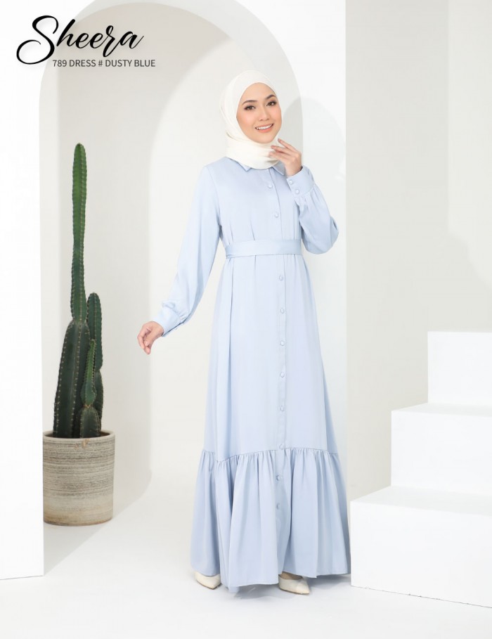 SHEERA 3 WAY DRESS WITH BELT (DUSTY BLUE) 789 / P789