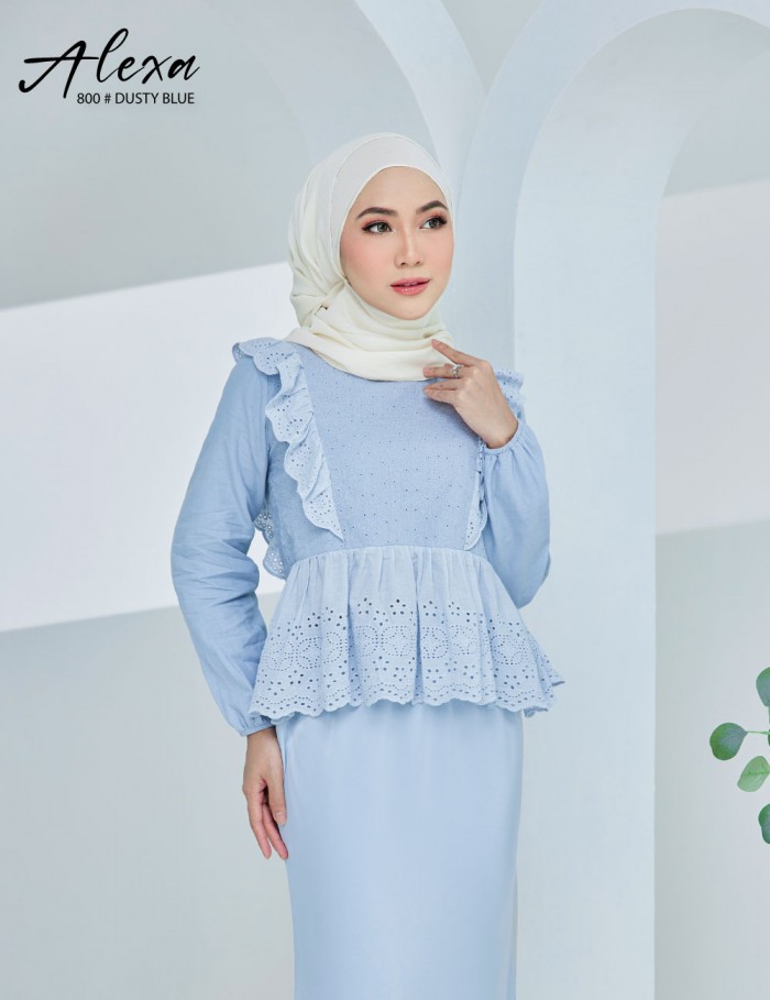 ALEXA BLOUSE WITH SKIRT SET (DUSTY BLUE) 800 / P800