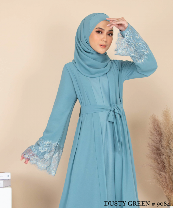 JUBAH WITH CARDIGAN SET (DUSTY GREEN) 9084