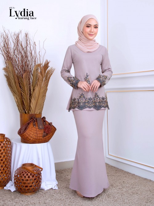 LYDIA EMBROIDERY LACE KURUNG (GREY) 691A / P691A / SP691A