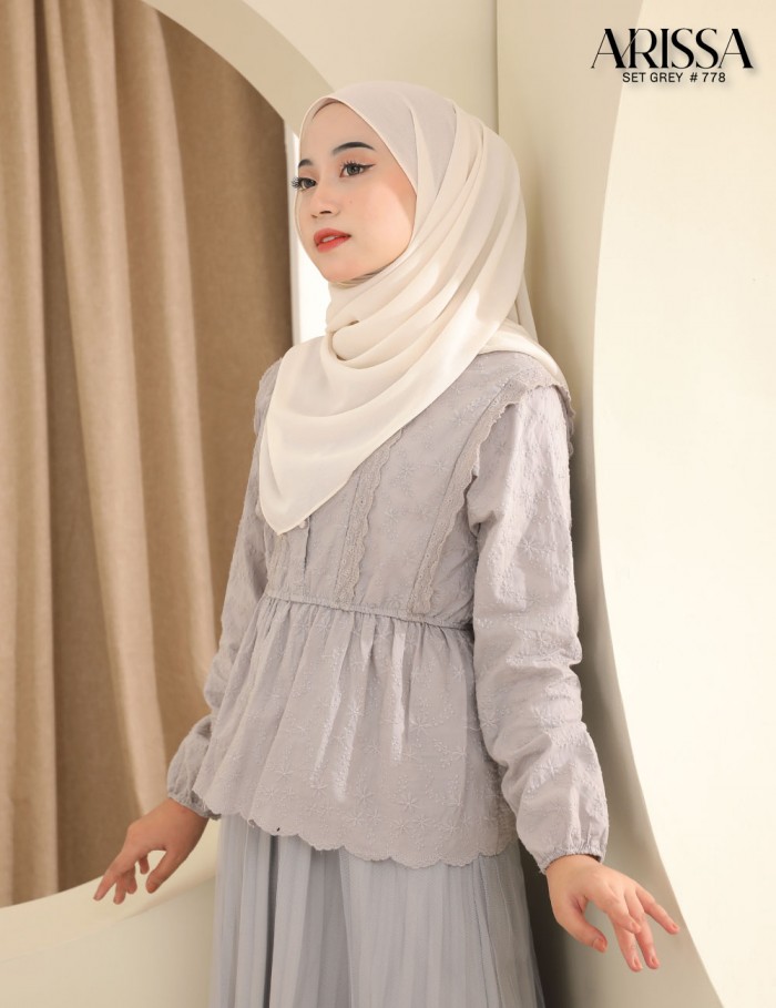 ARISSA BLOUSE WITH SKIRT SET (GREY) 778 / P778