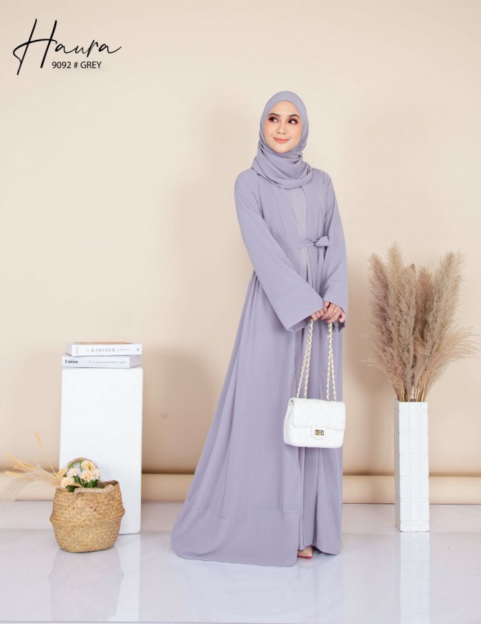 HAURA JUBAH AND CARDIGAN SET (GREY) 9092 (NOT INCLUDE SHAWL)