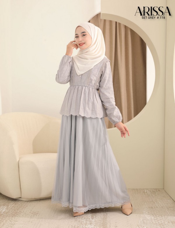 ARISSA BLOUSE WITH SKIRT SET (GREY) 778 / P778