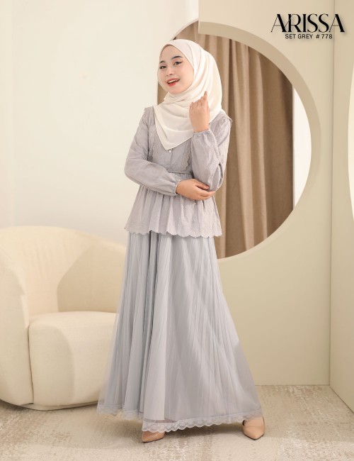 ARISSA BLOUSE WITH SKIRT SET (GREY) 778 / P778