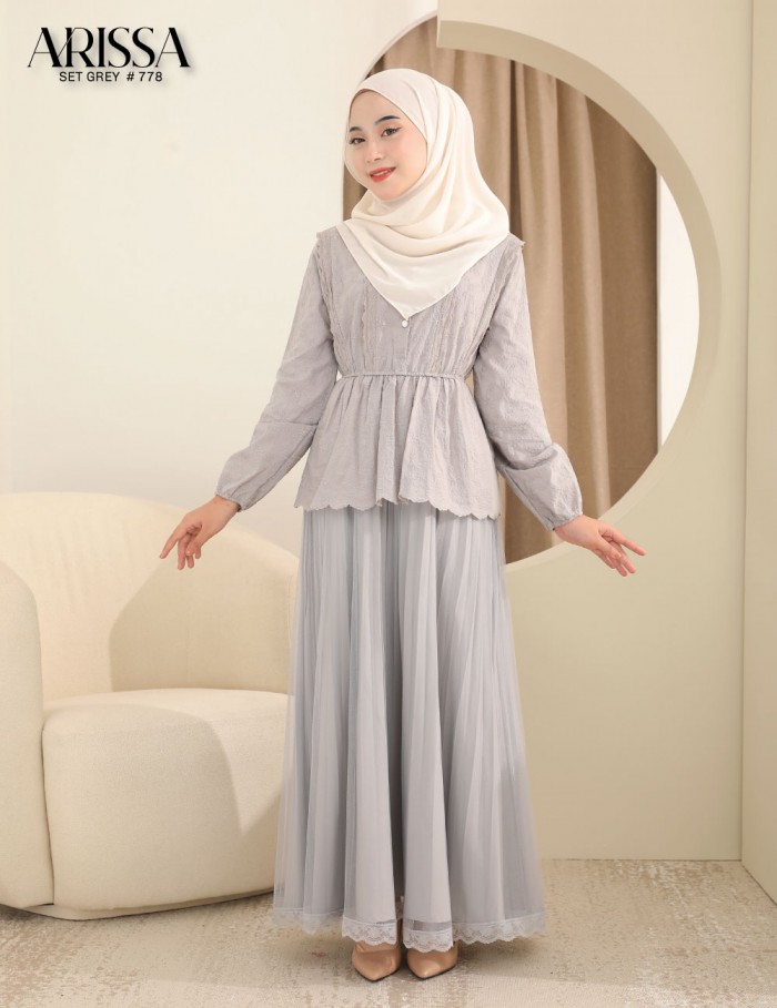 ARISSA BLOUSE WITH SKIRT SET (GREY) 778 / P778