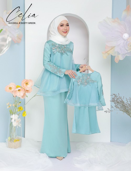 CELIA DOLL KURUNG MODERN (DUSTY GREEN) 813